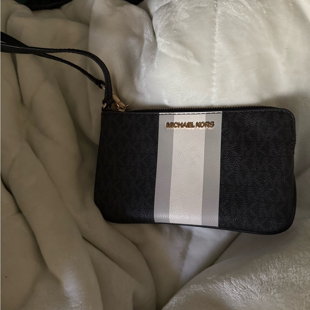 Michael Kors Black Wristlet with White Stripe